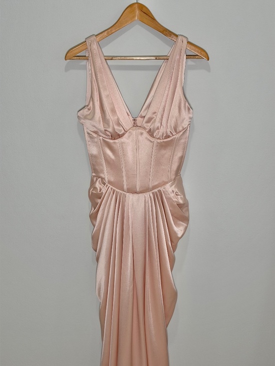 House of CB Angeline Blush Pink Satin Corset Maxi Dress - Small - Picture 3 of 11